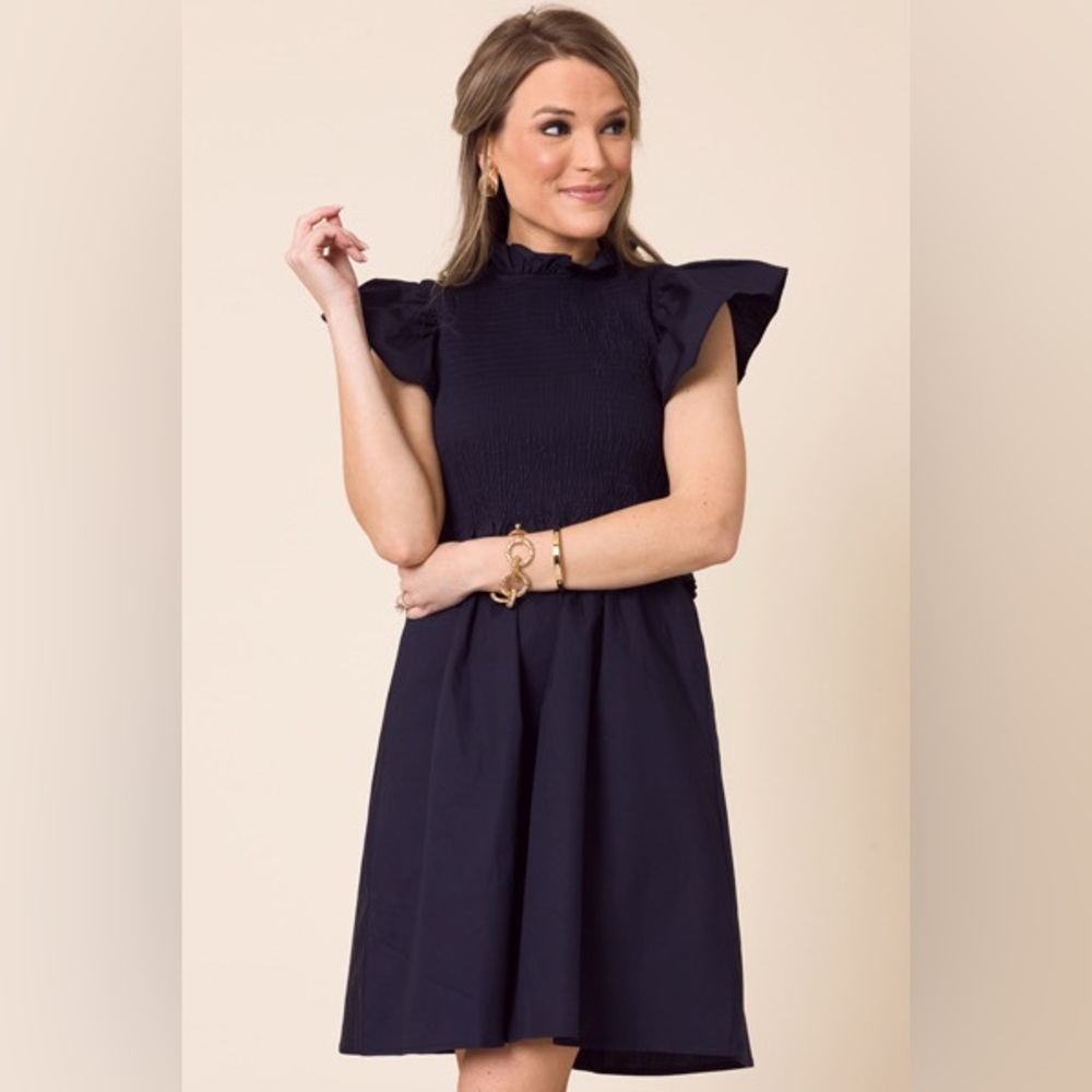 Vici Navy Blue Ruffled Sleeve Dress